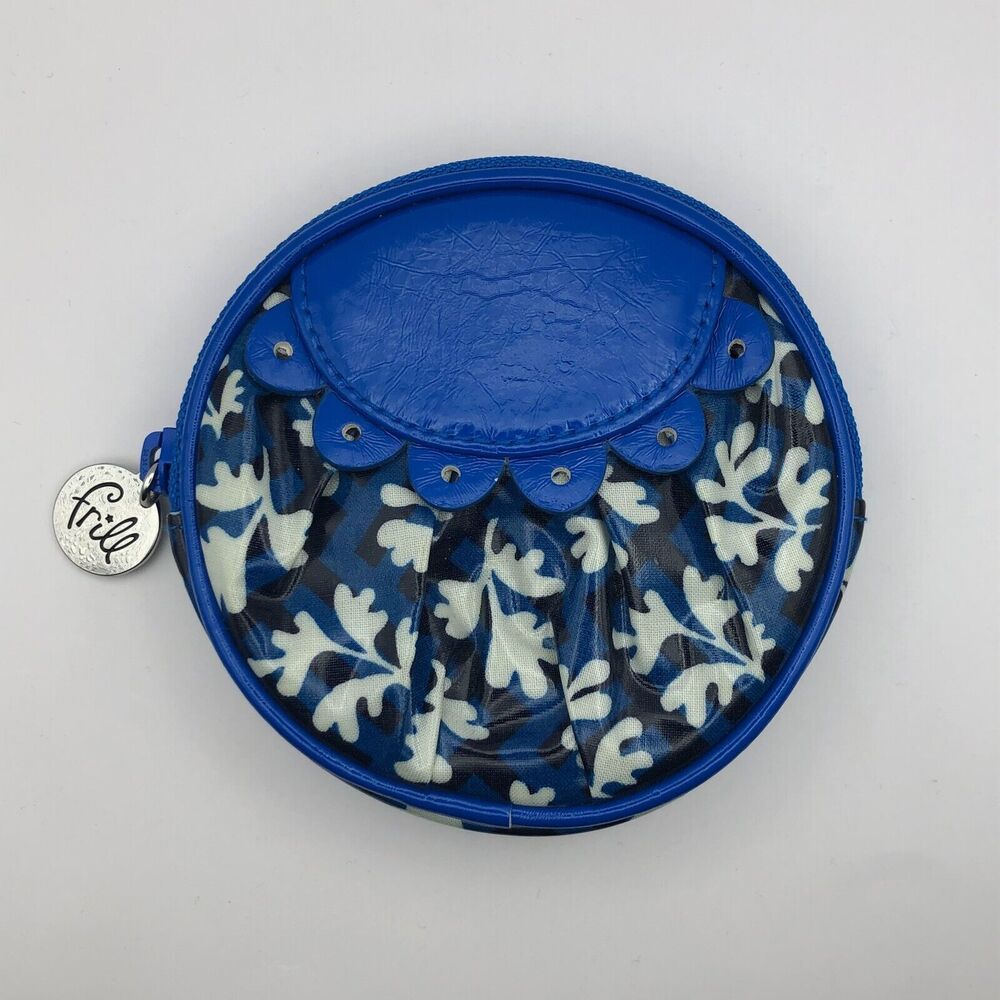 Vera Bradley Frill  Peek A Boo Coin Purse Wallet Blue Lagoon Round Zipper
